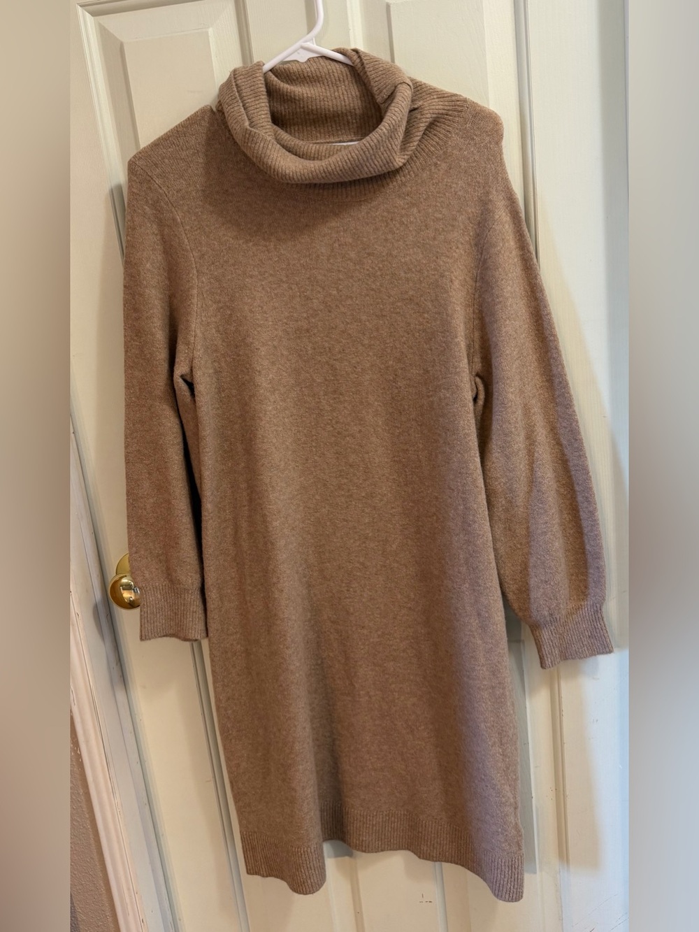 J. Crew Beige Wool Blend Turtleneck Sweater Dress | Quiet Luxury Classic Chic| M